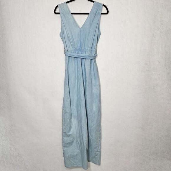 Lioness Blue Chambray Sleeveless Belted Pleated Maxi Dress Medium - Picture 2 of 10